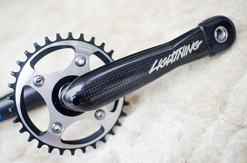 MTB crank with reversible 64/104 spyder can be set up for either 2×9/10 double or 3x9/10 triple